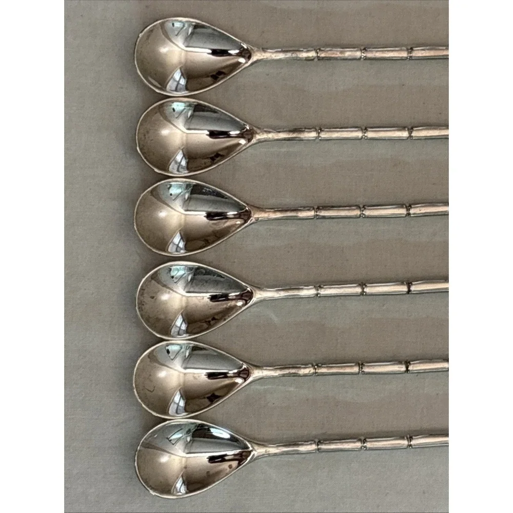 Silver Plated Tea Coffee Stirrer Spoons Set 6 Teapot Topper Color Stones 7.5
